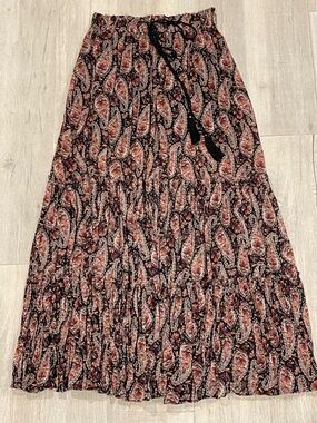 ZARA Boho Paisley Maxi Skirt XS Tiered Flowing Festival Chic